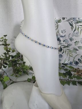 Gold Filled Anklet Ankle Bracelet White with Blue Evil Eye Design